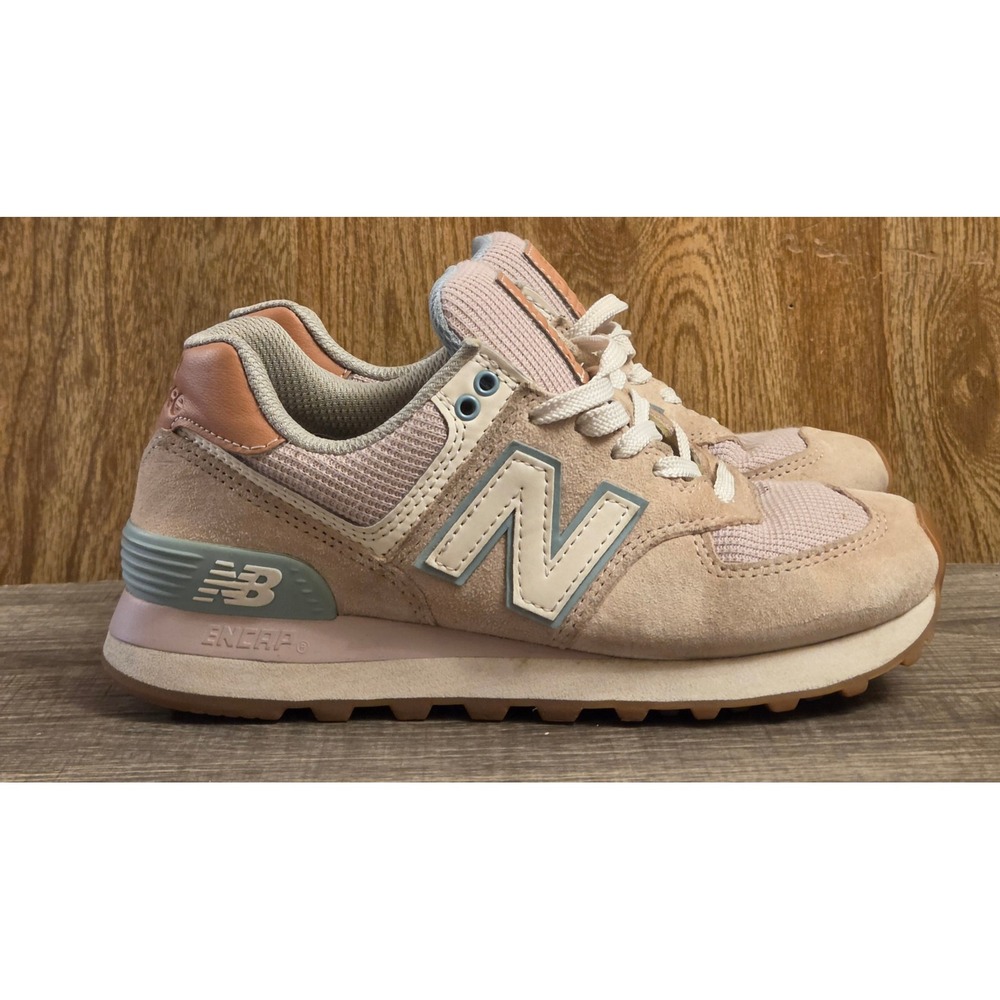 New Balance 574 Athletic Shoes Sneakers Womens Size 5.5 Tan Teal